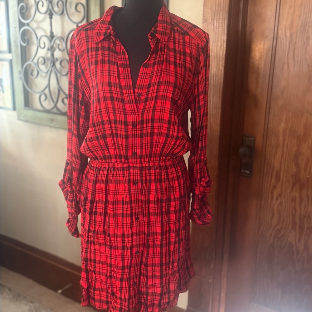 Red Plaid Shirt Dress